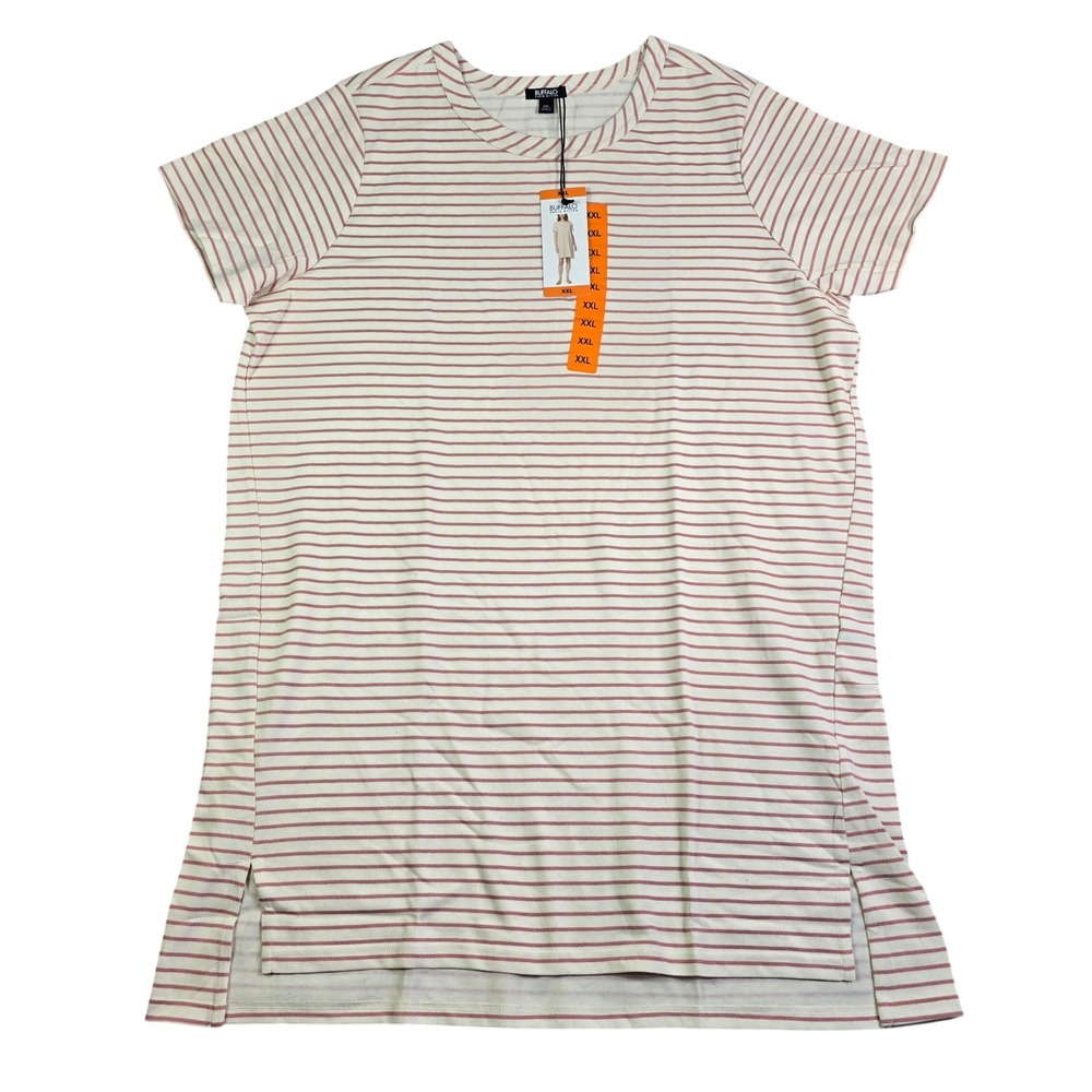 Buffalo David Bitton Shift Dress Women XXL Pink White Striped Hi-Low Hem Slit
